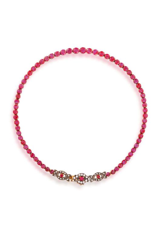 Silver and Gold Ruby and Diamond Line Necklace