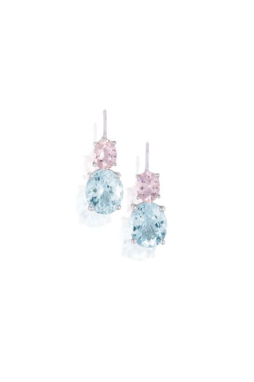 18k Gold Aquamarine and Morganite Pendant Earrings