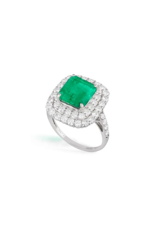 Platinum Emerald and Diamond Cluster Ring