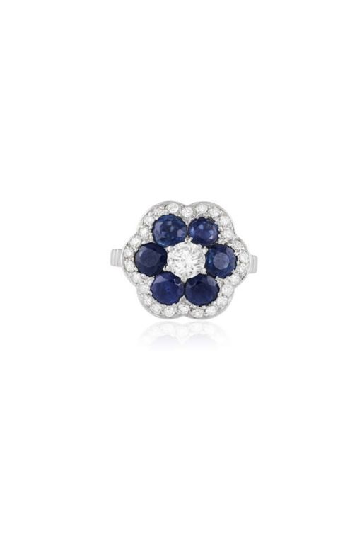 Platinum Sapphire and Diamond Cluster Ring