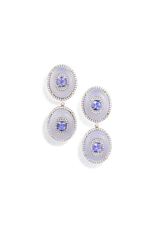 14k Gold and Silver Multi-Gem Pendant Earrings
