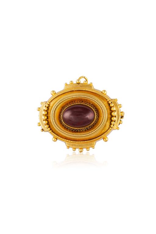 18k Yellow Gold Garnet Locket Pendant/Brooch