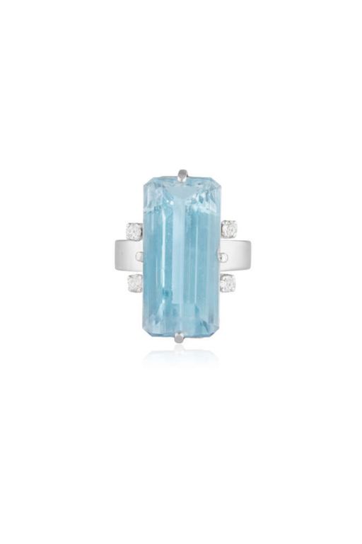 14k White Gold Aquamarine and Diamond Dress Ring