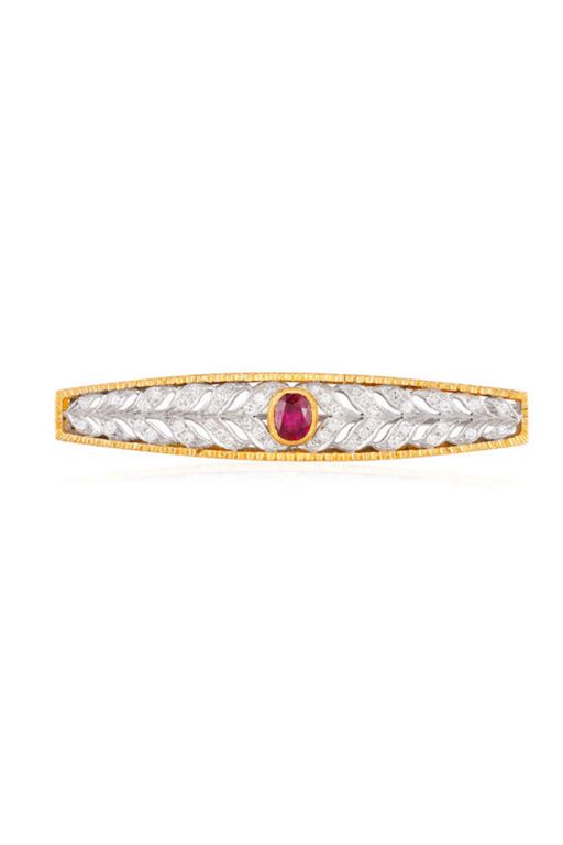 18k Gold Ruby and Diamond Bar Brooch