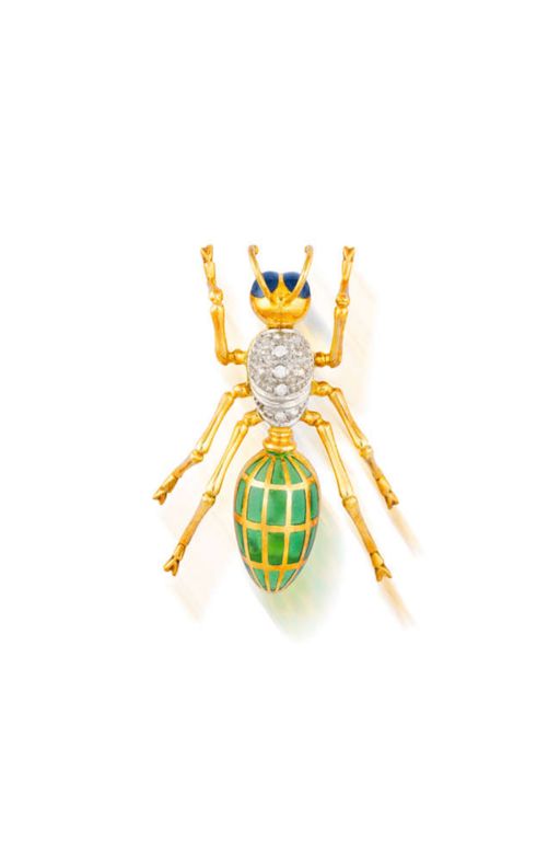 18k Two-Tone Gold Diamond and Enamel Ant Brooch