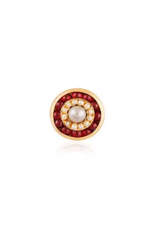 14k Yellow Gold Pearl and Garnet Ring