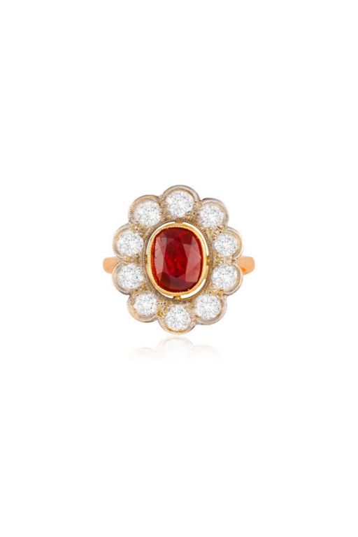 18k Gold Ruby and Diamond Cluster Ring