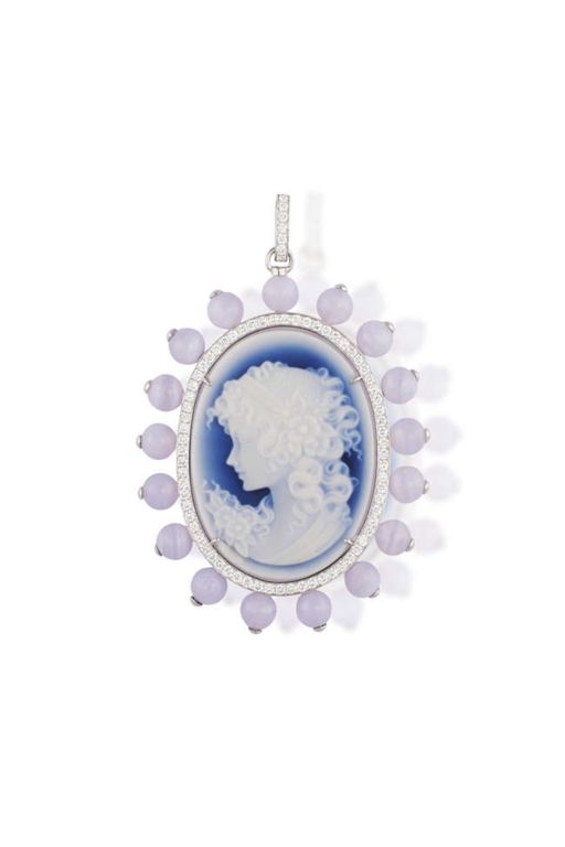 18k Gold Diamond and Chalcedony Cameo Pendant