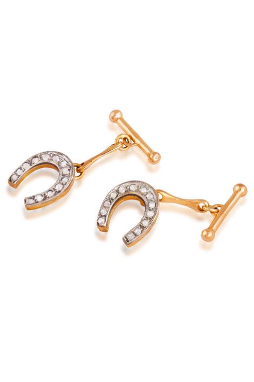 14k Gold Diamond Horseshoe Cufflinks