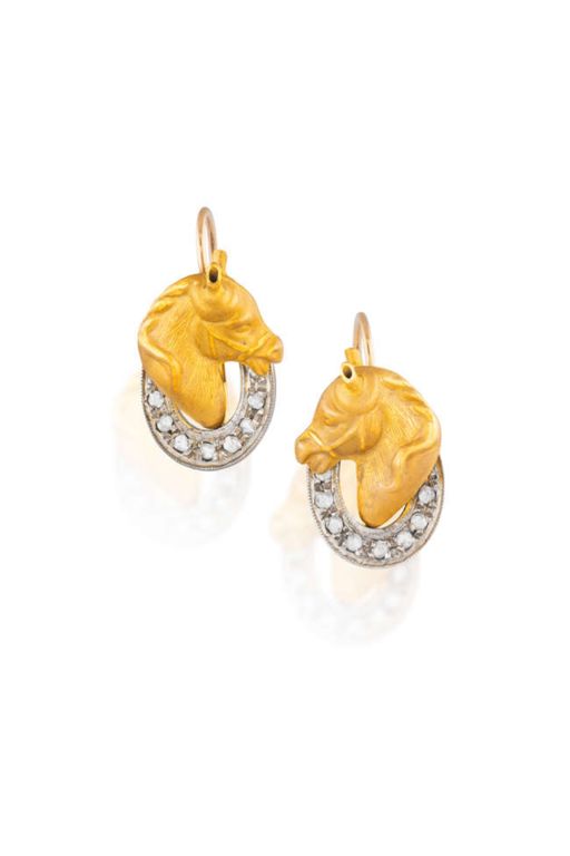 Silver and 9k Yellow Gold Diamond Horse Earrings