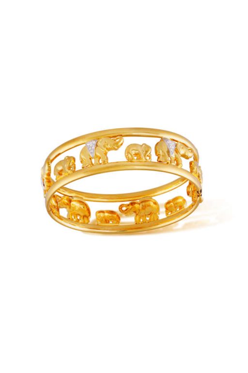 18k Yellow Gold Diamond Elephant Bangle Bracelet
