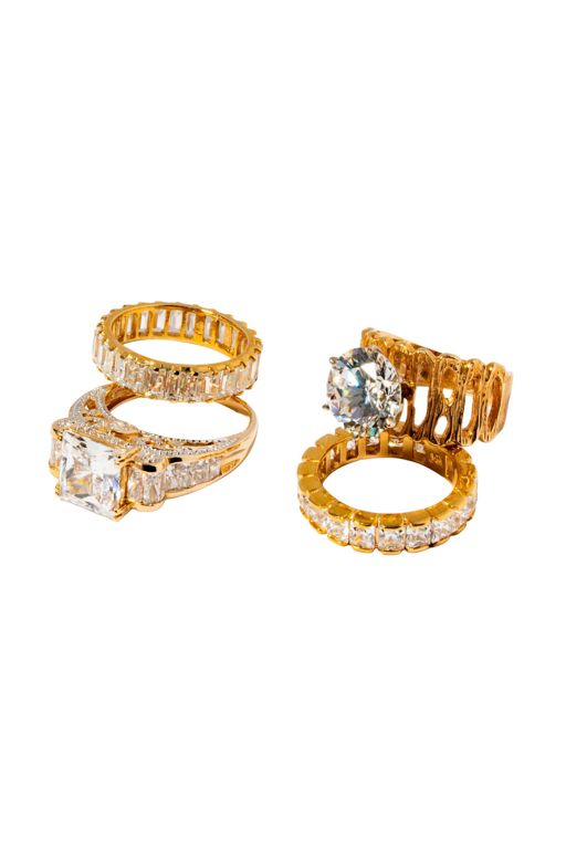 Four 14k Yellow Gold Glass Ring