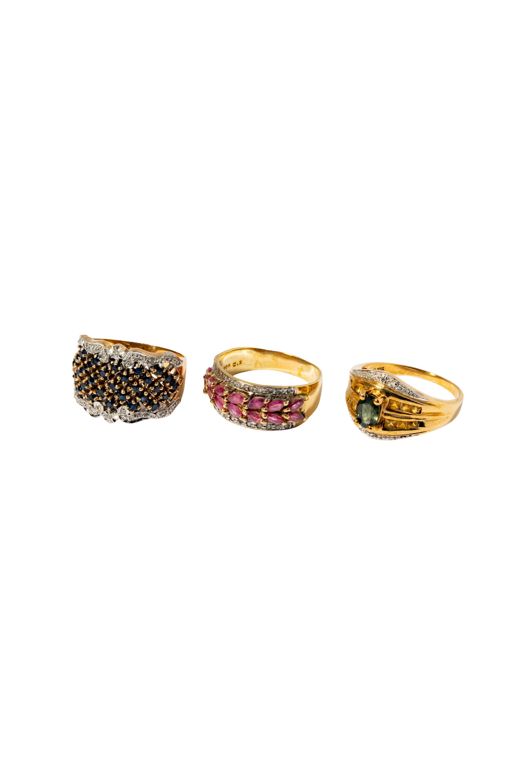 Three 10k Gold Gemstone Rings