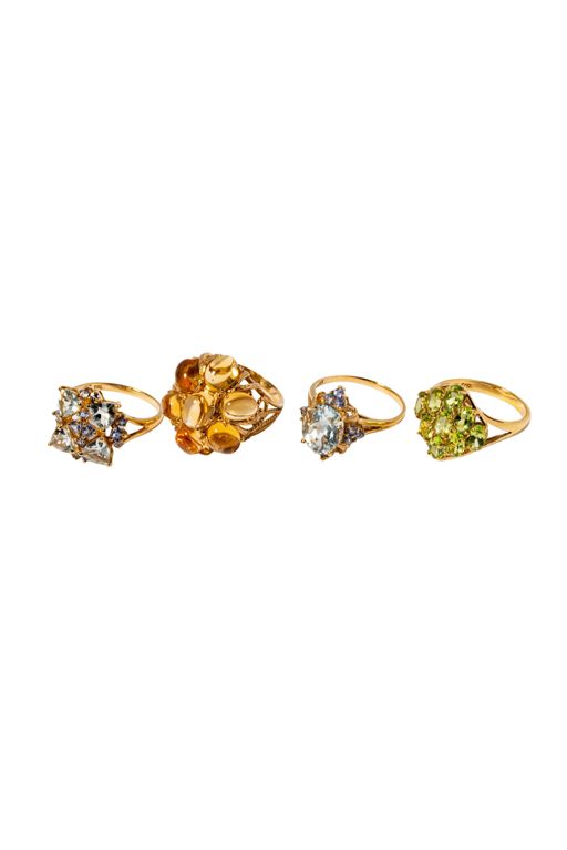 Four 10k Yellow Gold Gemstone Rings