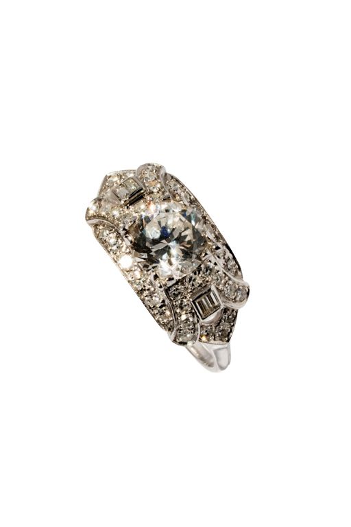 Platinum Glass and Diamond Ring
