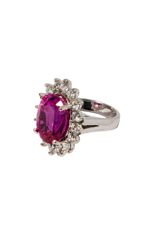 14k White Gold Pink Sapphire and Glass Ring