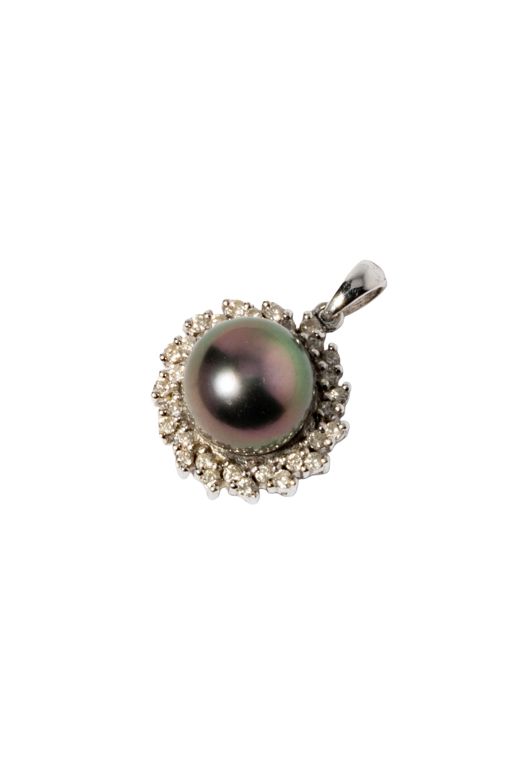 14k White Gold Pearl and Diamond Pendant