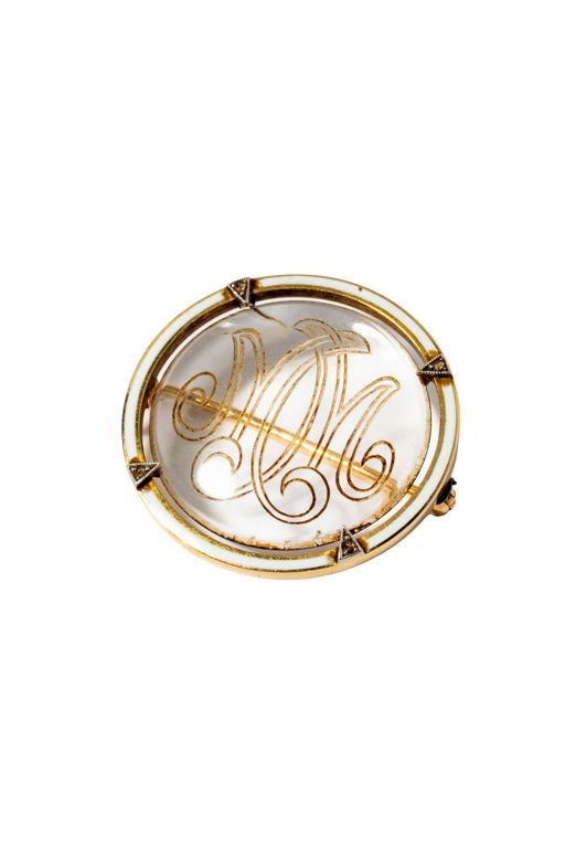 14k Yellow Gold Enamel and Diamond Brooch