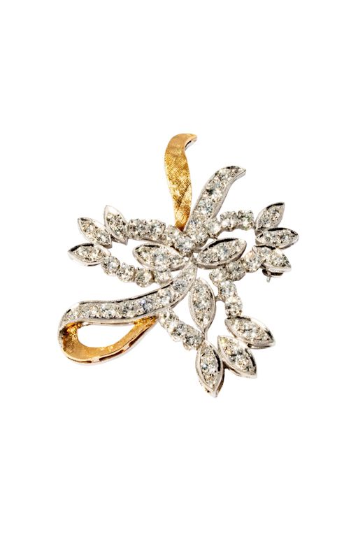 Platinum and 14k Gold Diamond Pendant/Brooch