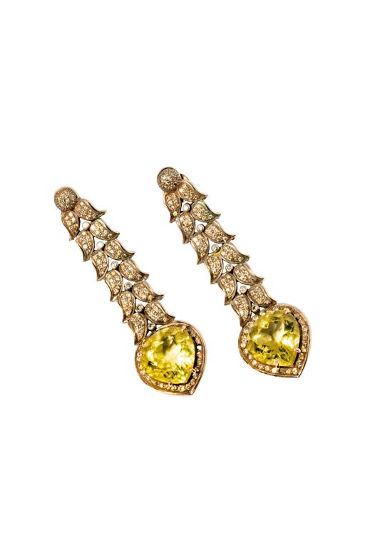 14k Gold Chrysoberyl and Diamond Drop Earrings