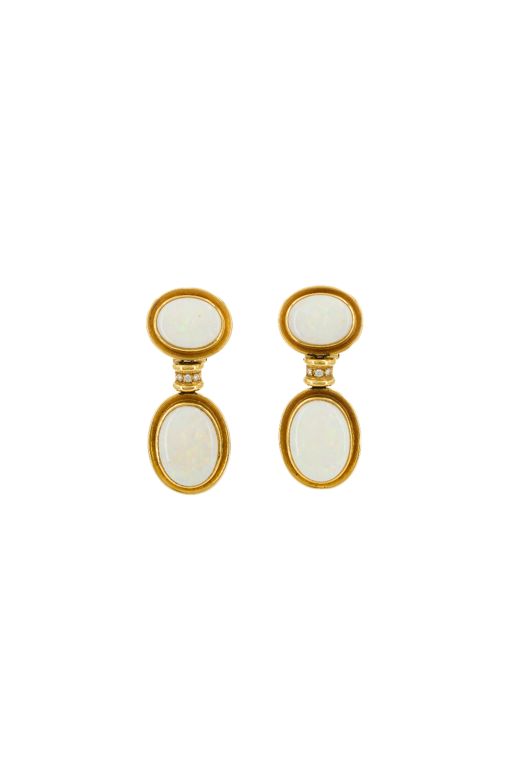 18k Yellow Gold Opal and Diamond Earrings