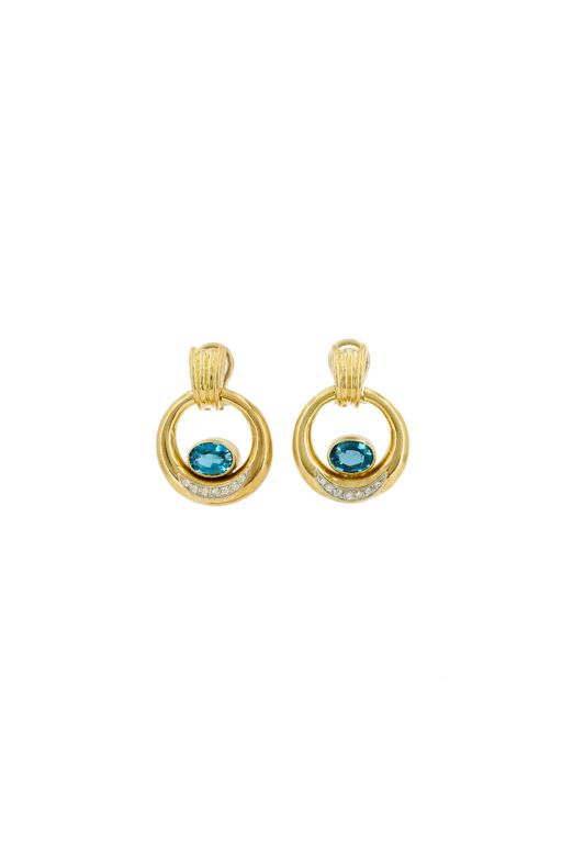 18k Gold Topaz and Diamond Clip Earrings