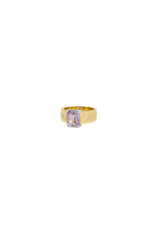 18k Two-Tone Gold Amethyst and Diamond Ring