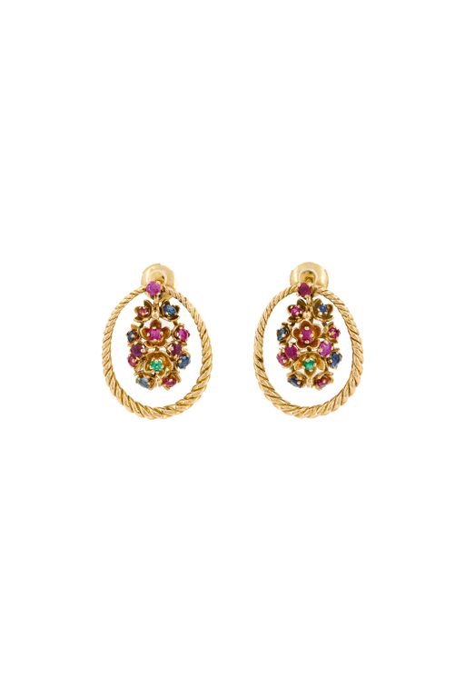 18k Yellow Gold Multi-Gem Earrings
