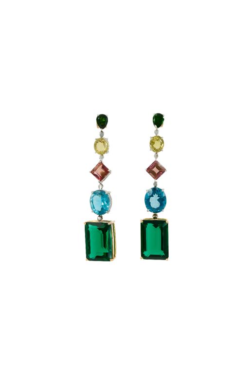 18k White and Rose Gold Multi-Gem Pendant Earrings