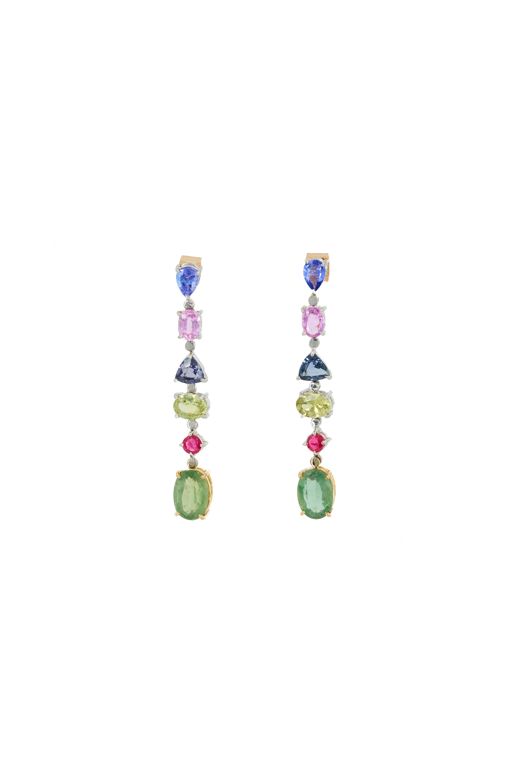 18k Tri-Color Gold Multi-Gem Pendant Earrings