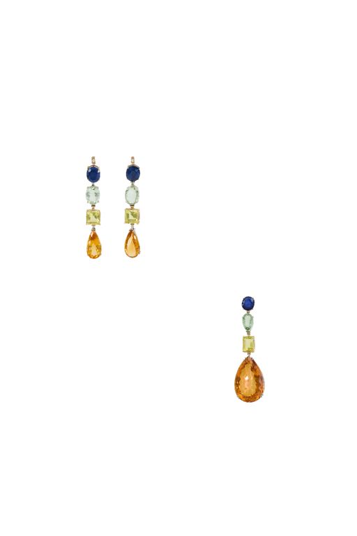 18k Two-Tone Gold Quartz and Sapphire Jewelry Set