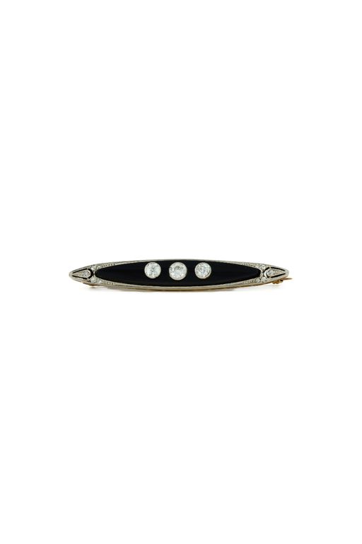 Platinum and Yellow Gold Onyx and Diamond Brooch
