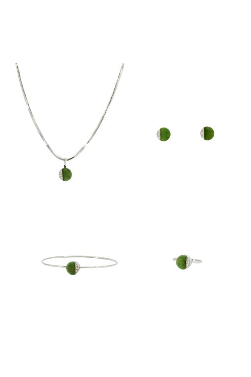 White Gold Nephrite and Diamond Jewelry Set