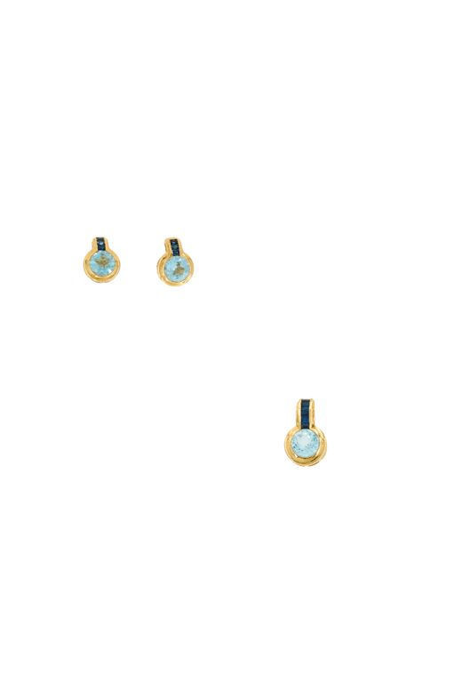 18k Yellow Gold Topaz and Sapphire Jewelry Set