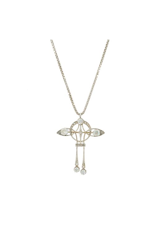 Gold and Platinum Diamond Pendant Necklace