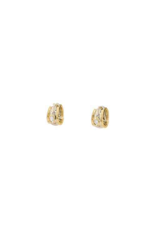 18k Yellow and White Gold Diamond Hoop Earrings