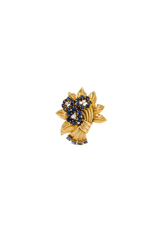18k Gold Sapphire and Diamond Bouquet Brooch