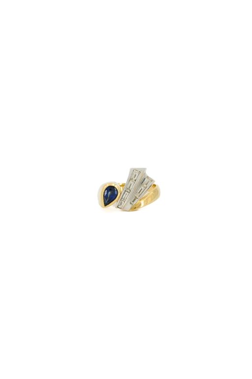 18k Two-Tone Gold Sapphire and Diamond Ring