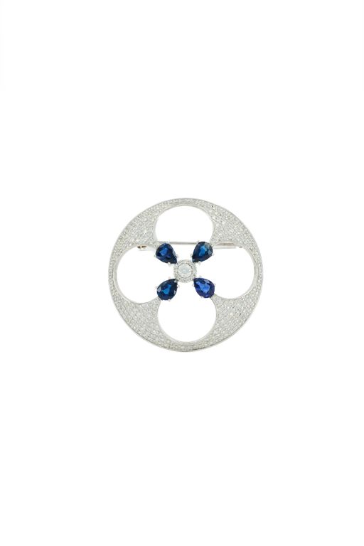 18k White Gold Sapphire and Diamond Brooch