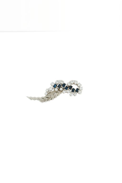 18k White Gold Sapphire and Diamond Brooch