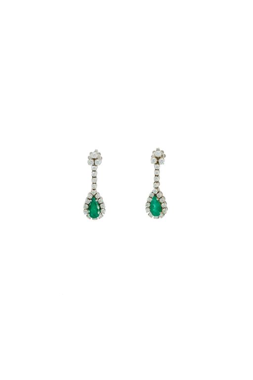 14k White Gold Emerald and Diamond Earrings