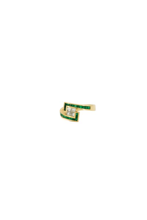 18k Yellow Gold Emerald and Diamond Ring
