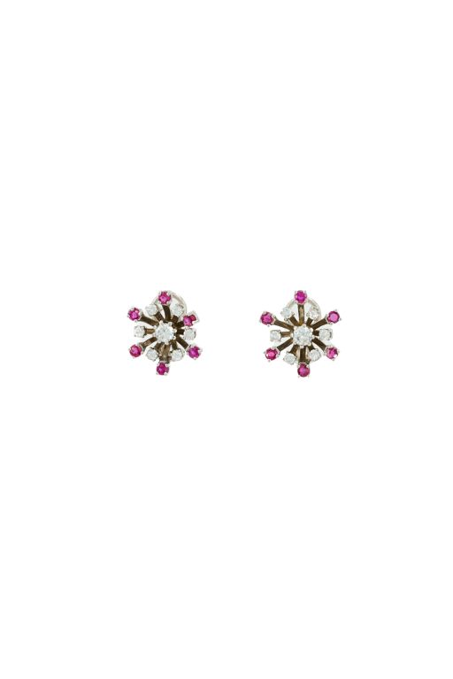 18k Two-Tone Gold Ruby and Diamond Clip Earrings
