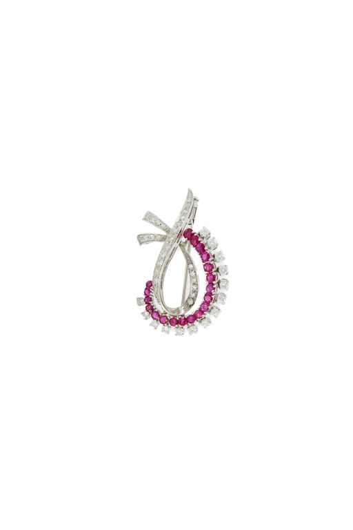 18k White Gold Ruby and Diamond Brooch