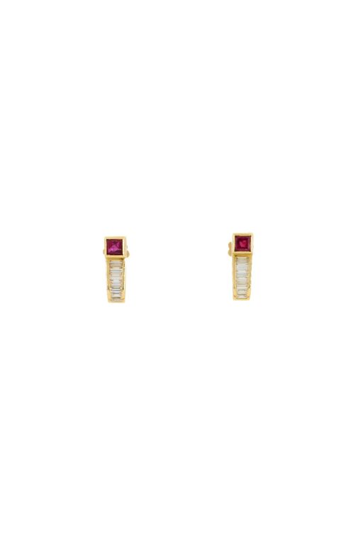18k Yellow Gold Ruby and Diamond Stud Earrings