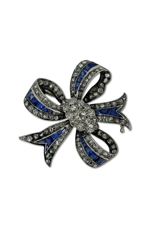 12k Gold Diamond and Sapphire Brooch
