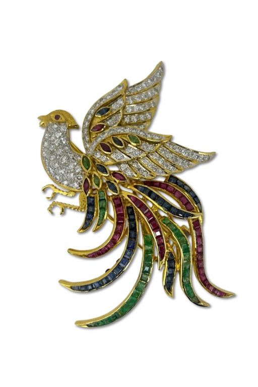 18k Gold Multi-Gem Brooch