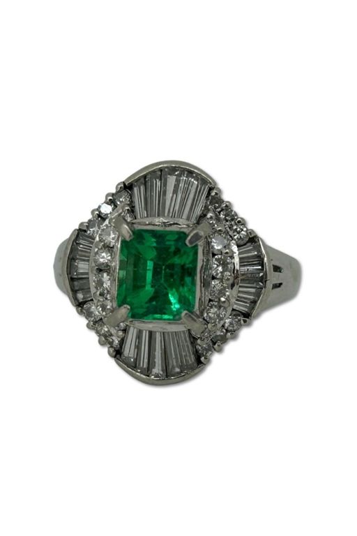 Platinum Emerald and Diamond Ring