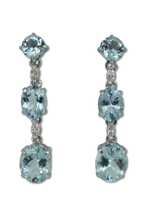 Pair of 18k Gold Aquamarine and Diamond Earrings