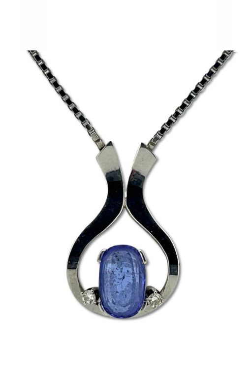 14k Gold Tanzanite and Diamond Pendant Necklace